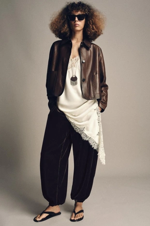 Минималистичная кожаная куртка ZW COLLECTION LIMITED EDITION- Заказать в России