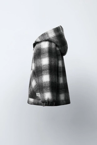 Ecru / Black | 4323/509/070 - Zara Пальто из искусственной овчины в клетку