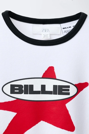 White | 1277/708/250 - Zara Футболка в рубчик с принтом BILLIE EILISH ® LASH MUSIC ©
