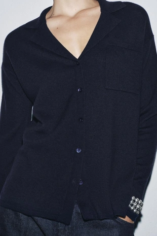 Кардиган поло оверсайз из 100% сверхмягкой шерсти- Заказать в России