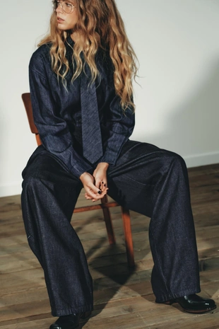 Джинсовое боди TRF с галстуком- Заказать в России