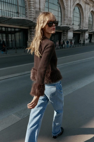 Кардиган с комбинированным искусственным мехом- Заказать в России