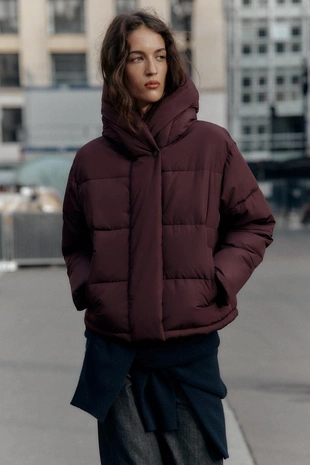 Burgundy | 6318/222/681 - Zara Короткий анорак с капюшоном WATER REPELLENT WINDPROOF