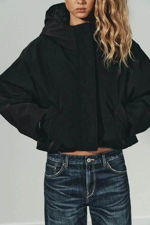 Стеганая ветрозащитная куртка WATER REPELLENT с капюшоном и мехом- Заказать в России