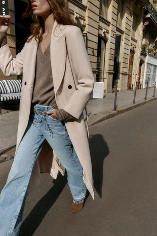 Длинное пальто из смесовой шерсти с поясом- Заказать в России