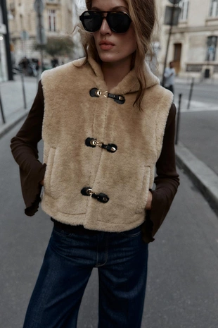 Купить Zara Жилет из искусственной овчины с застежками-тоггл