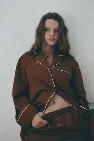 Купить Zara Рубашка в пижамном стиле из поплина с контрастной отделкой