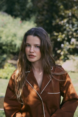 Brown | 9448/841/700 - Zara Рубашка в пижамном стиле из поплина с контрастной отделкой