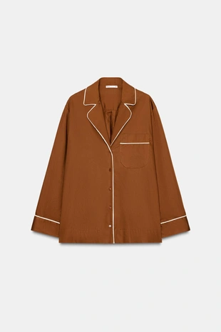 Рубашка в пижамном стиле из поплина с контрастной отделкой- Заказать в России