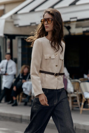 Sand | 8741/260/711 - Zara Блейзер из искусственной замши с поясом