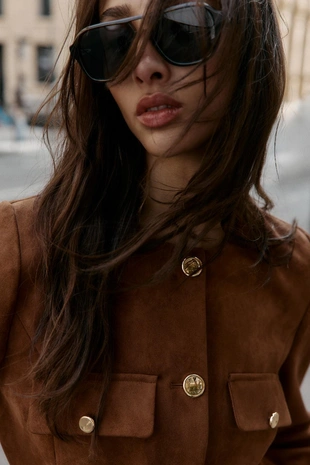 Caramel | 8741/260/732 - Zara Блейзер из искусственной замши с поясом