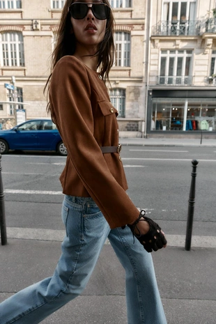 Блейзер из искусственной замши с поясом