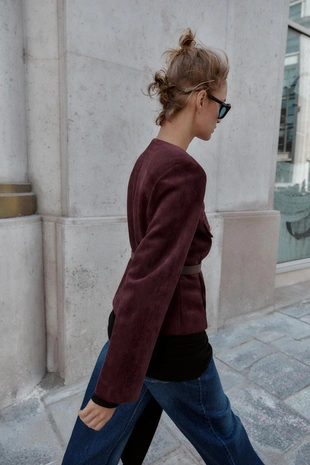 Burgundy | 8741/260/681 - Zara Блейзер из искусственной замши с поясом