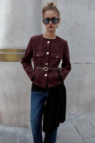 Блейзер из искусственной замши с поясом