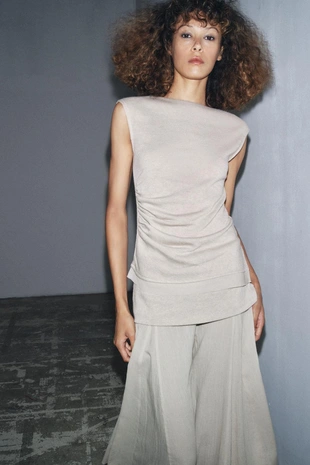 Комбинированная юбка из мягкой ткани- Заказать в России