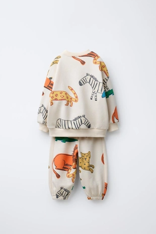 Купить Zara ANIMAL PRINT JOGGING SWEATSHIRT AND JOGGER TROUSERS SET
