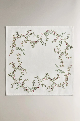 Набор хлопковых салфеток с рождественским принтом ветвей падуба (набор из 2 шт.)- Заказать в России