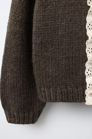 Вязаный кардиган с кружевом- Заказать в России
