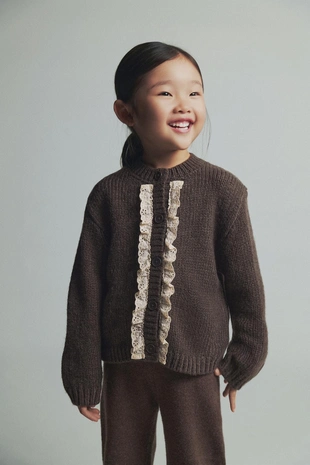 Вязаный кардиган с кружевом- Заказать в России