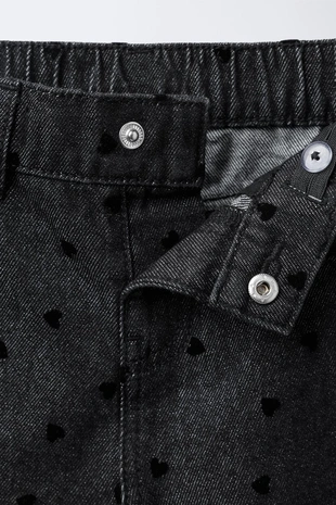 Black | 0122/551/800 - Zara Джинсы WIDE LEG с сердечками и флоковым покрытием