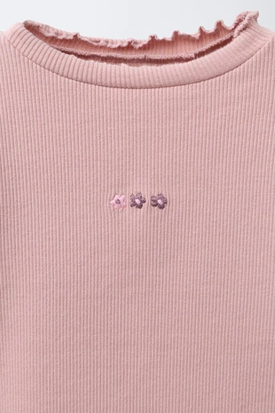 Light pink | 4424/350/637 - Zara Футболка в рубчик с вышивкой
