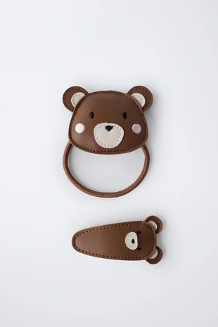 PACK OF SCRUNCHIE AND LEATHER EFFECT BEAR CLIP- Заказать в России