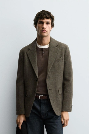 Блейзер из 100% шерсти с рельефным узором- Заказать в России