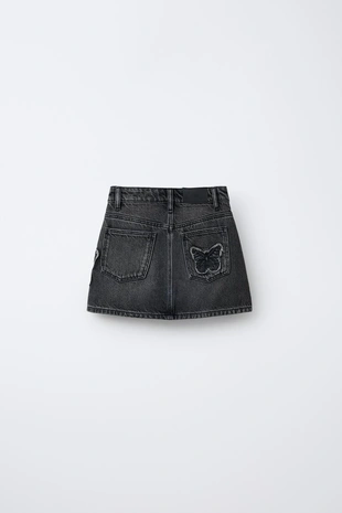 Джинсовая юбка с вышитыми бабочками- Заказать в России