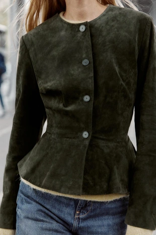 Купить Zara Куртка из 100% кожи с расклешенным низом