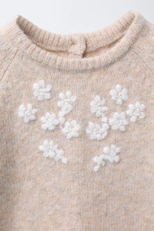 Light beige | 5536/449/052 - Zara Вязаный комбинезон с вышитыми цветами
