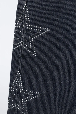 Blue | 0327/714/400 - Zara Джинсы WIDE LEG со звездами и стразами