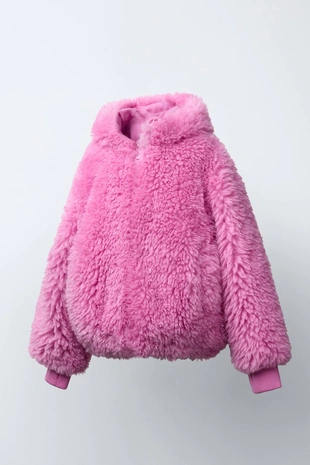 Pink | 3791/703/620 - Zara Куртка из искусственного меха с капюшоном