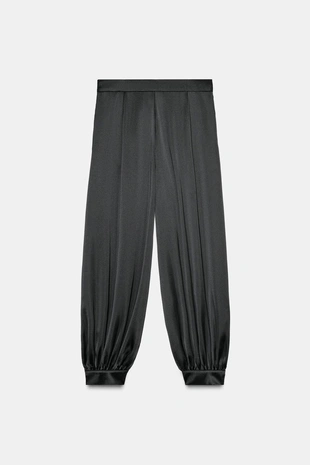 Атласные брюки-бомберы с защипами- Заказать в России