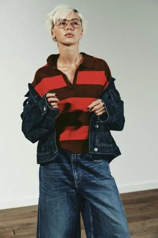 Джемпер поло в полоску- Заказать в России