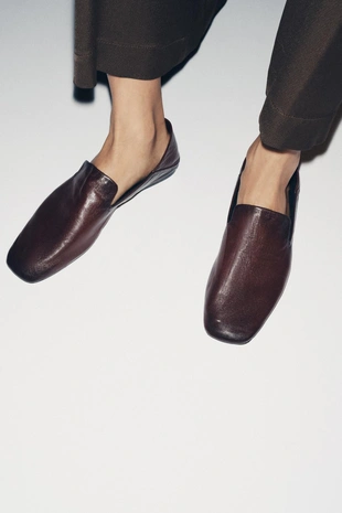 Купить Zara Кожаные лоферы с высоким союзом