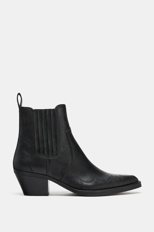 Black | 3165/610/800 - Zara Кожаные ботильоны в ковбойском стиле с декоративной строчкой