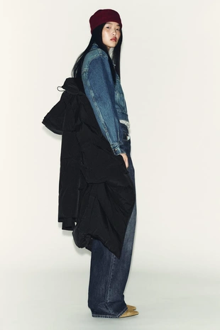 Длинный пуховик с капюшоном WATER REPELLENT WINDPROOF- Заказать в России