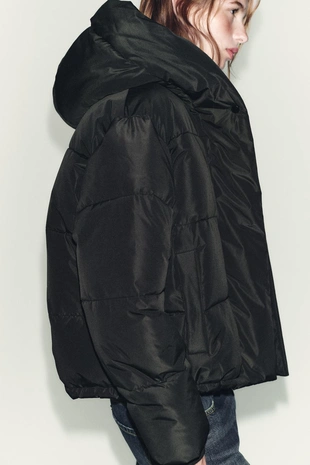 Black | 6318/222/800 - Zara Короткий непромокаемый ветрозащитный анорак с капюшоном