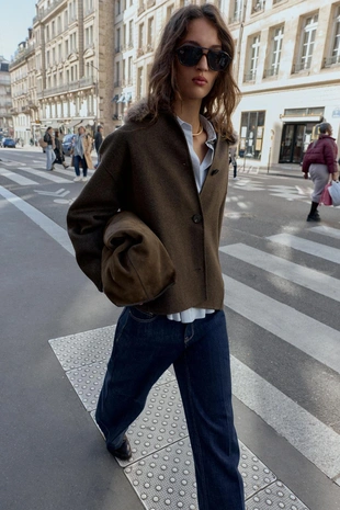 Пальто из шерсти с воротником из искусственного меха- Заказать в России