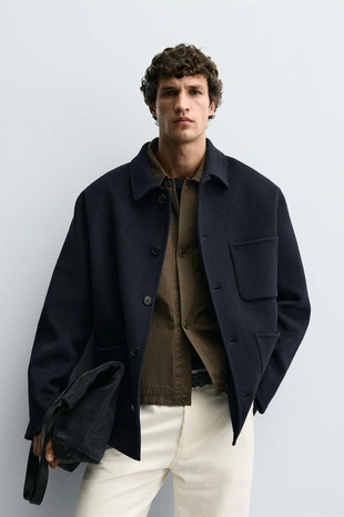Куртка-рубашка из шерсти с карманами- Заказать в России