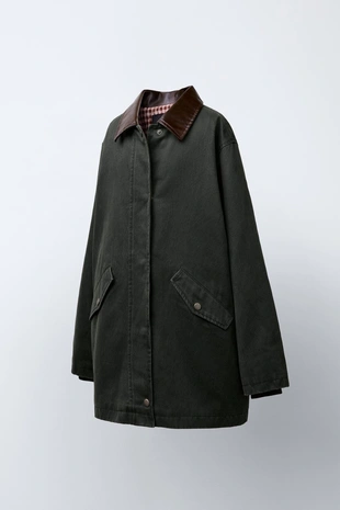 Mid-green | 5854/719/527 - Zara Длинная вощеная куртка