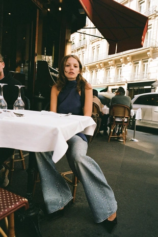 Купить Zara Джинсы TRF BAGGY со стразами и драгоценными камнями