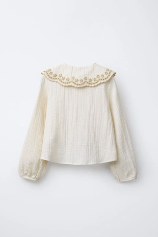 Купить Zara Рубашка с отложным воротником и вышивкой