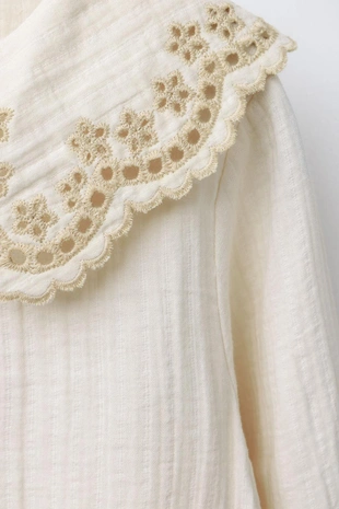 Ecru | 8741/740/712 - Zara Рубашка с отложным воротником и вышивкой