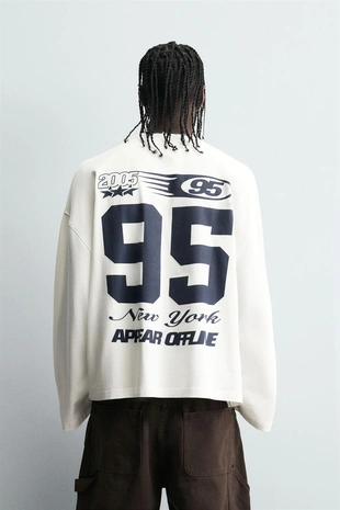 Oyster-white | 3665/320/251 - Zara Футболка с контрастным текстовым принтом