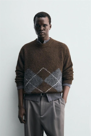 Жаккардовый свитер с ромбами- Заказать в России