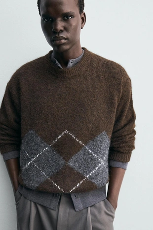 Жаккардовый свитер с ромбами- Заказать в России