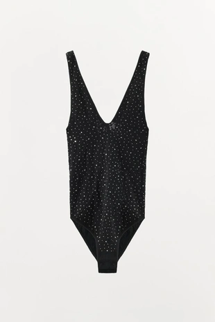 Black | 8779/618/800 - Zara Бесшовное кружевное боди с блёстками