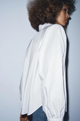 Купить Zara Рубашка из поплина со складками — ZW COLLECTION