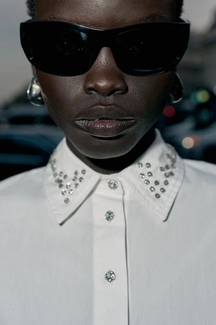 White | 8351/225/250 - Zara Рубашка из поплина с бусинами и стразами